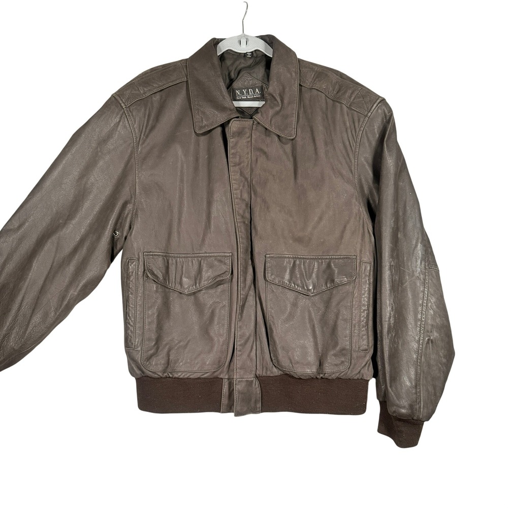 N.Y.D.A. Vintage Bomber Jacket Medium Mens Brown Leather Flight Coat
